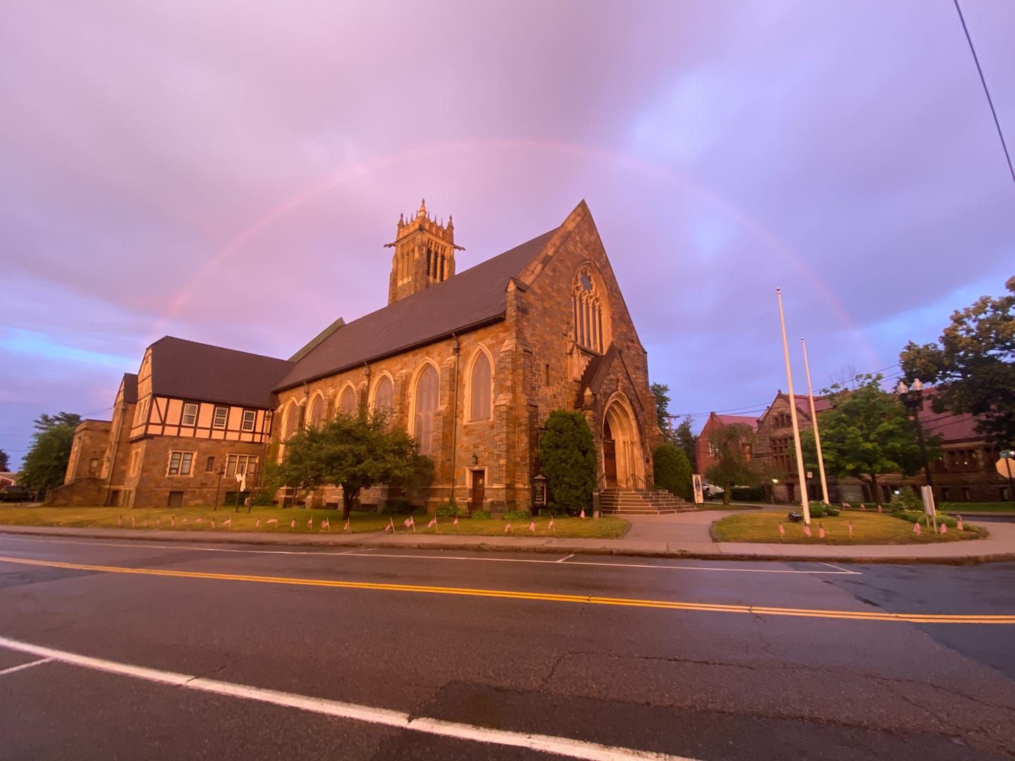 Bethany Congregational Church at dusk on Spear Street, Quincy