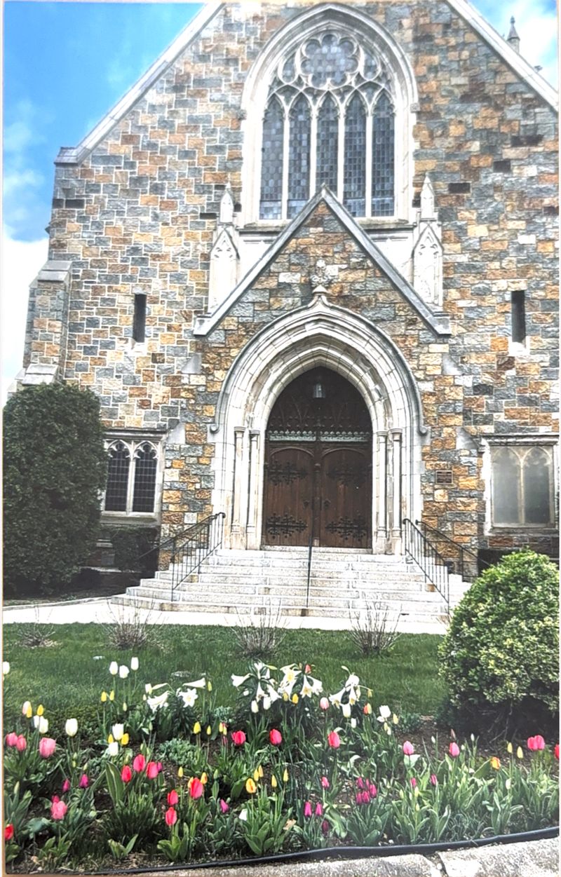 The granite front and arched doorway of Bethany Church