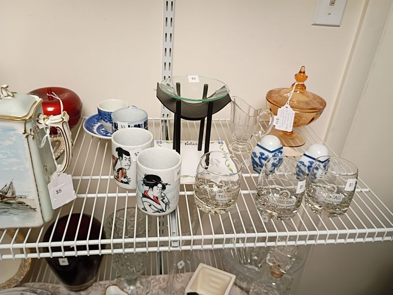 Housewares on the shelves at the Bethany Thrift Shop